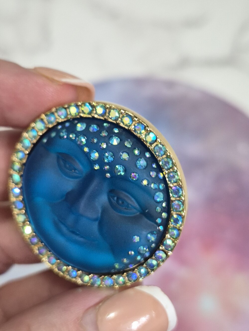 Kirks Folly Blue Moon Face Brooch - Picture 3 of 5